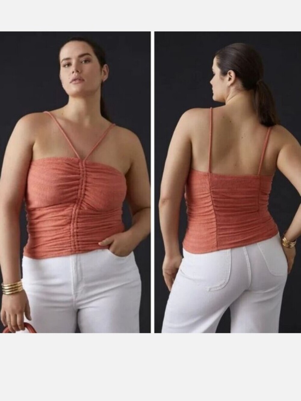 Pilcro Anthropologie Ruched Spaghetti-Strap Tank Top in Coral Size XS NWT